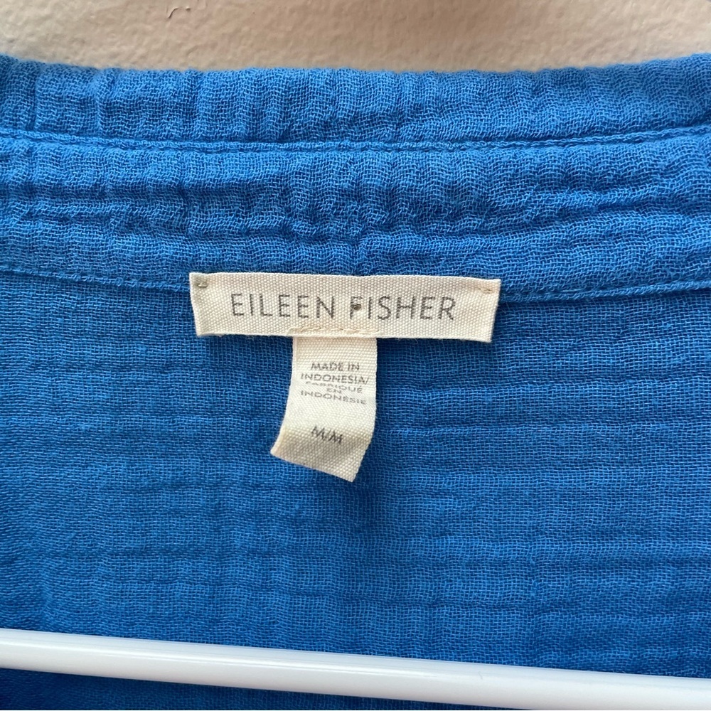 Eileen Fisher 100% Organic Blue Cotton Lofty Gauze Classic Collar Shirt Size M - Picture 4 of 6